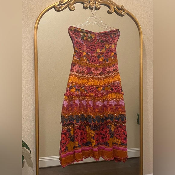 Farm Rio for Anthropologie Tiered Strapless Multicolor Midi Dress Size M - Picture 2 of 12